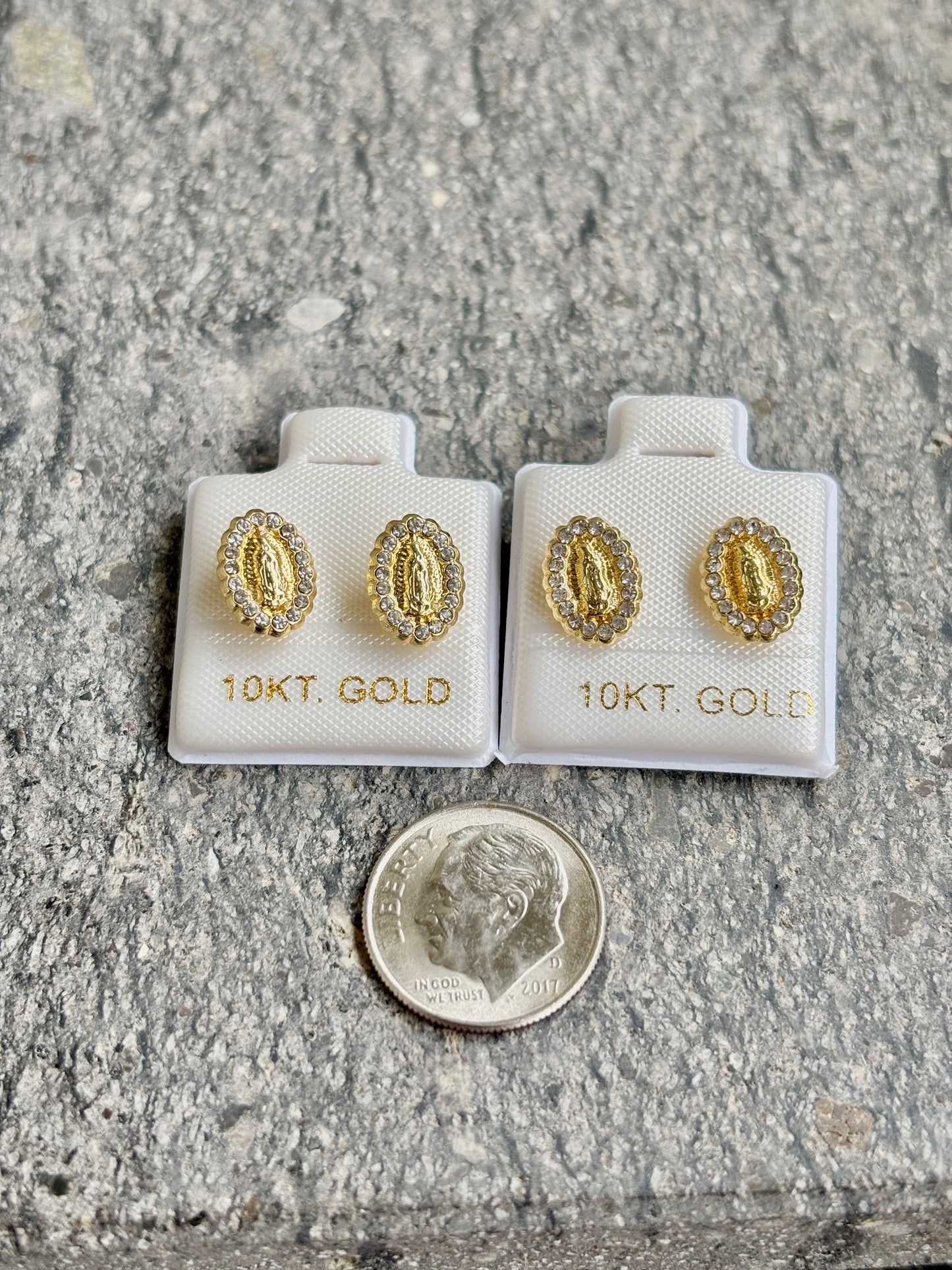 Solid 10K Gold Virgin Mary Earrings, virgencita gold earrings