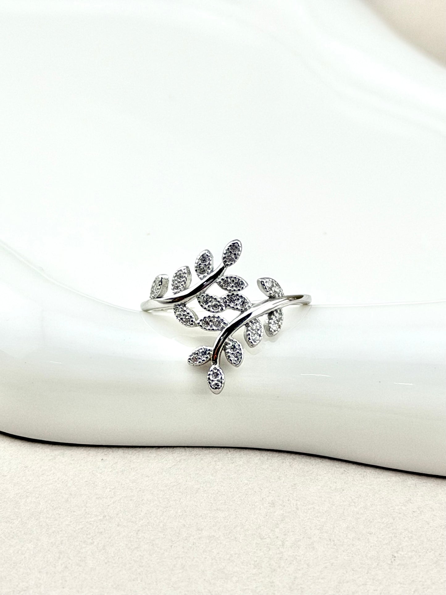 Silver 925 Olive leaf ring | Olive branch CZ ring for woman