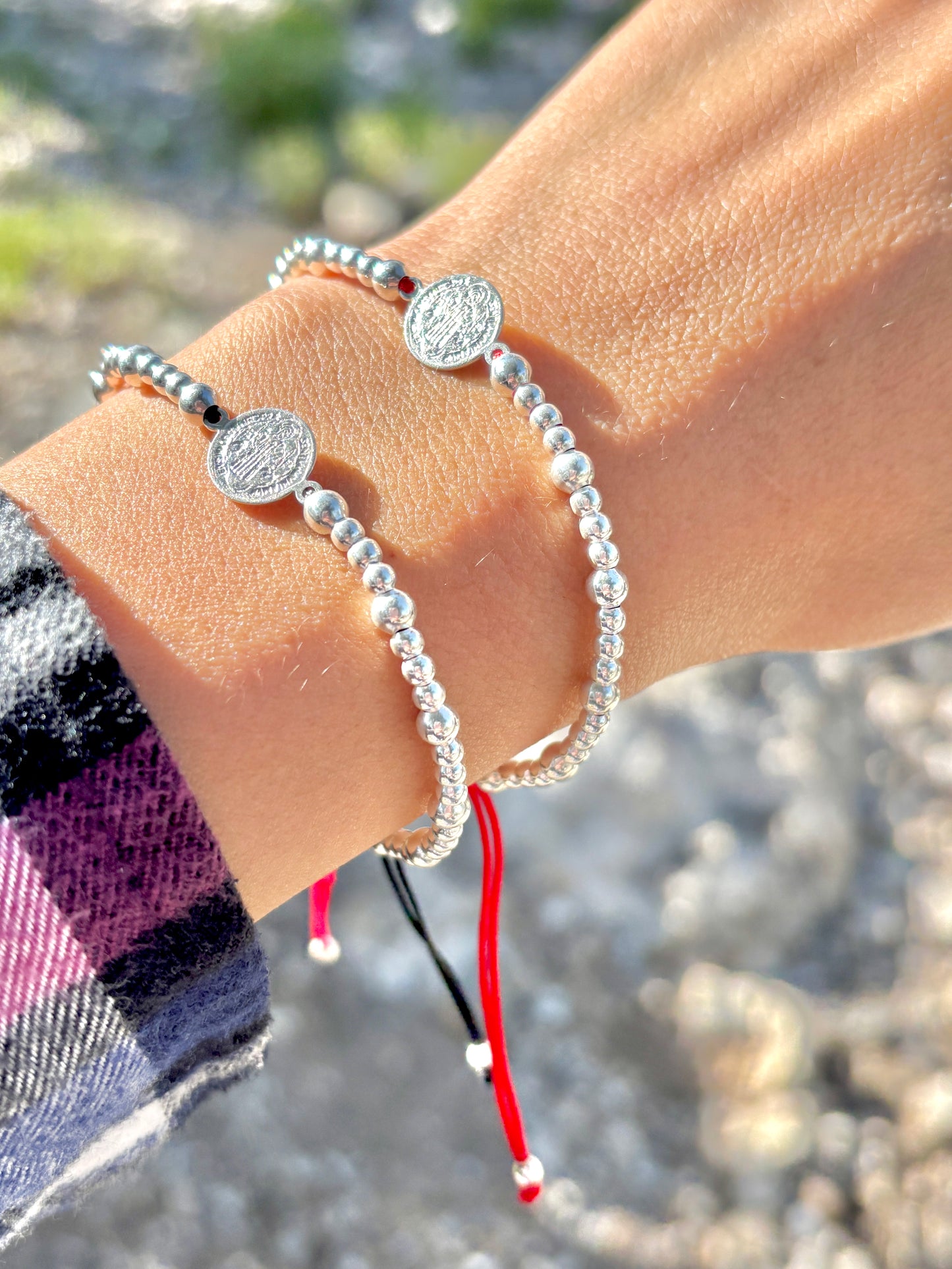 Saint Benedict Protection Bracelet – Red or Black Cord – Adjustable 925 Sterling Silver – Spiritual Evil Eye Defense – Handmade Gift for Him/Her