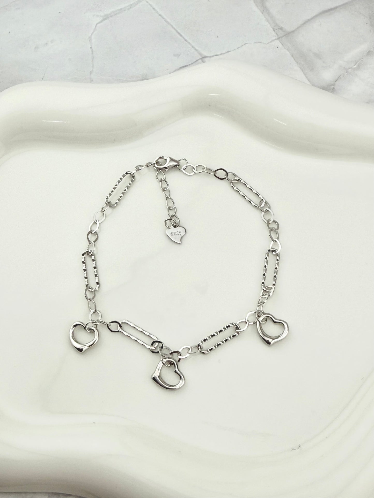 Silver 925 bracelet dangle hearts