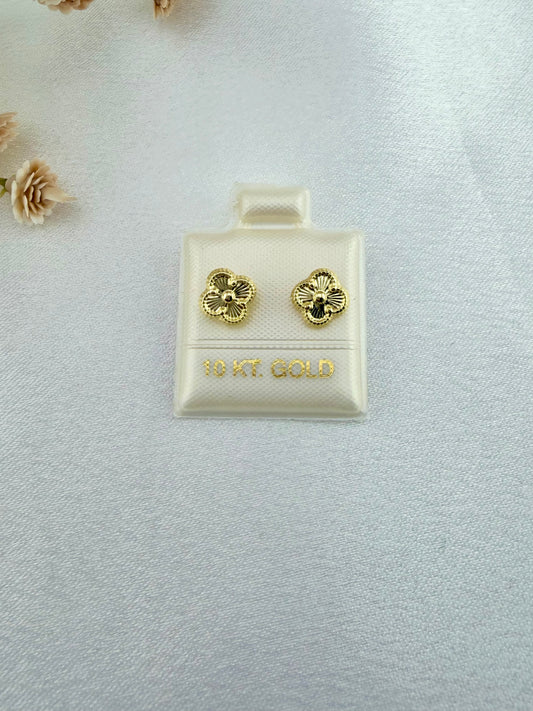 10k gold flower earrings for girl | Screw back earring solid gold | Aretes de oro 10k clover