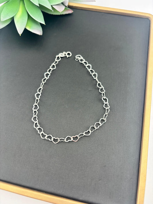 Heart link bracelet sterling silver 7-7.5”