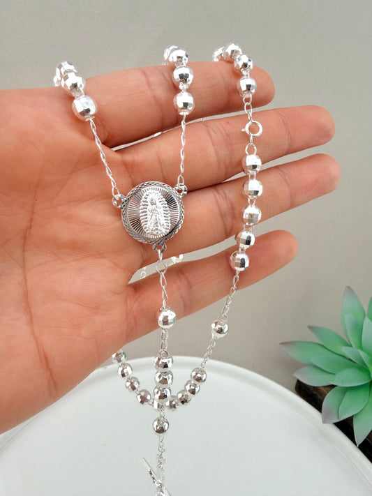 925 Sterling Silver Rosary Necklace 24 Inch – Catholic Religious Jewelry