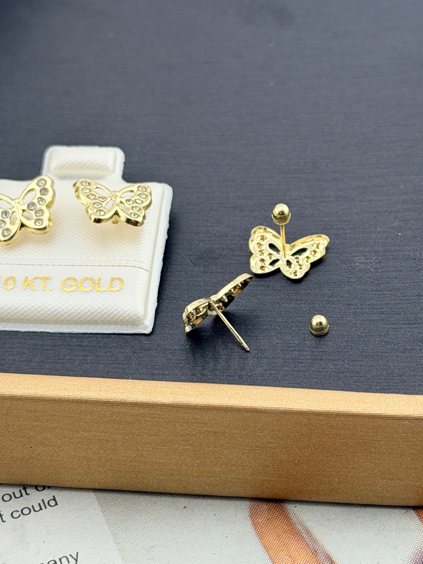 Gold 10k butterfly earrings screw back