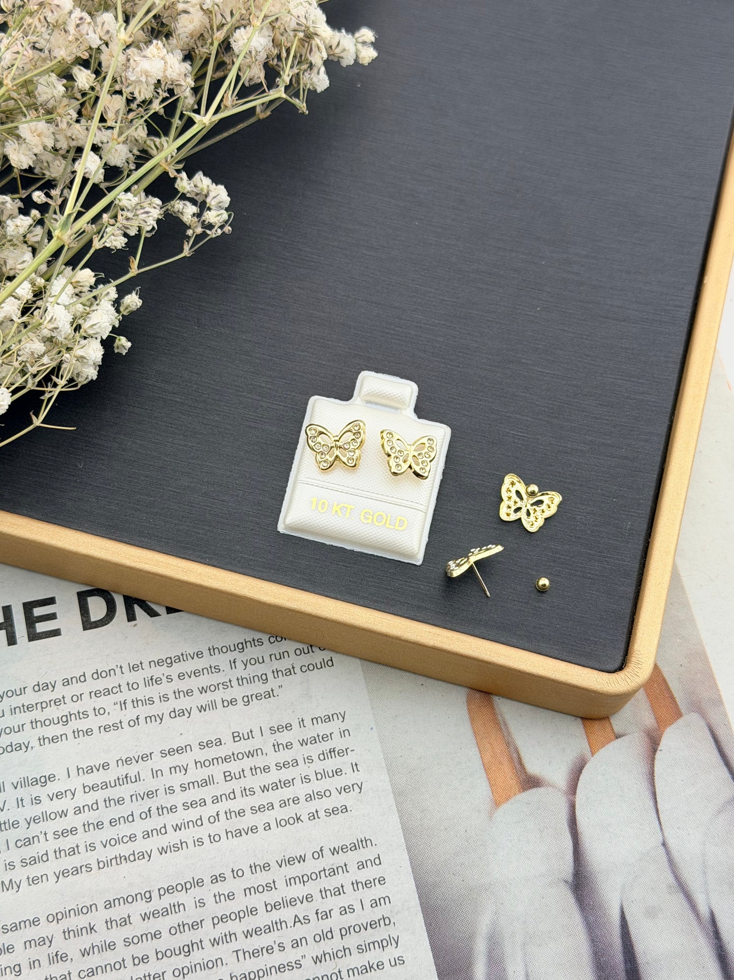 Gold 10k butterfly earrings screw back
