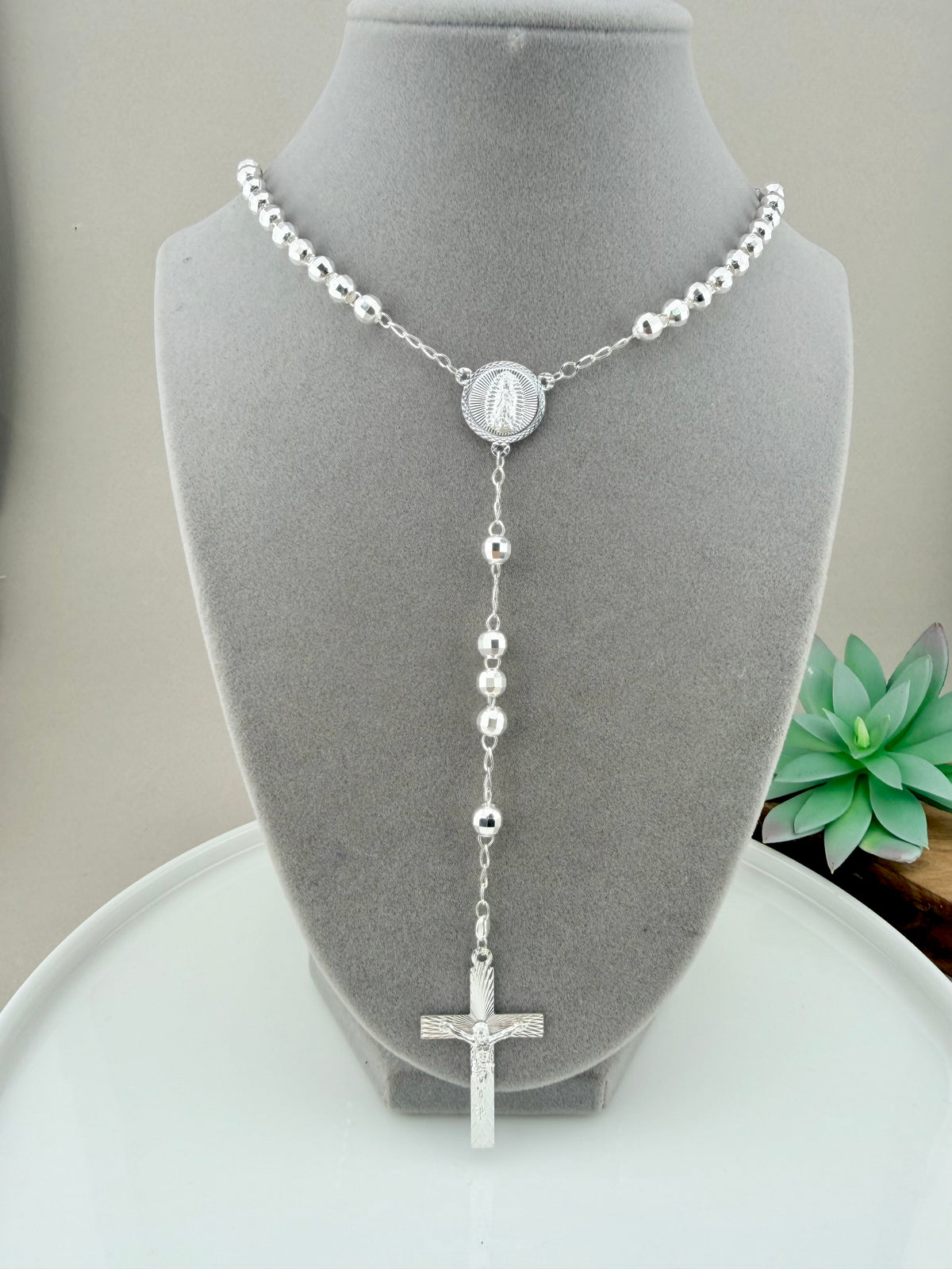 925 Sterling Silver Rosary Necklace 24 Inch – Catholic Religious Jewelry