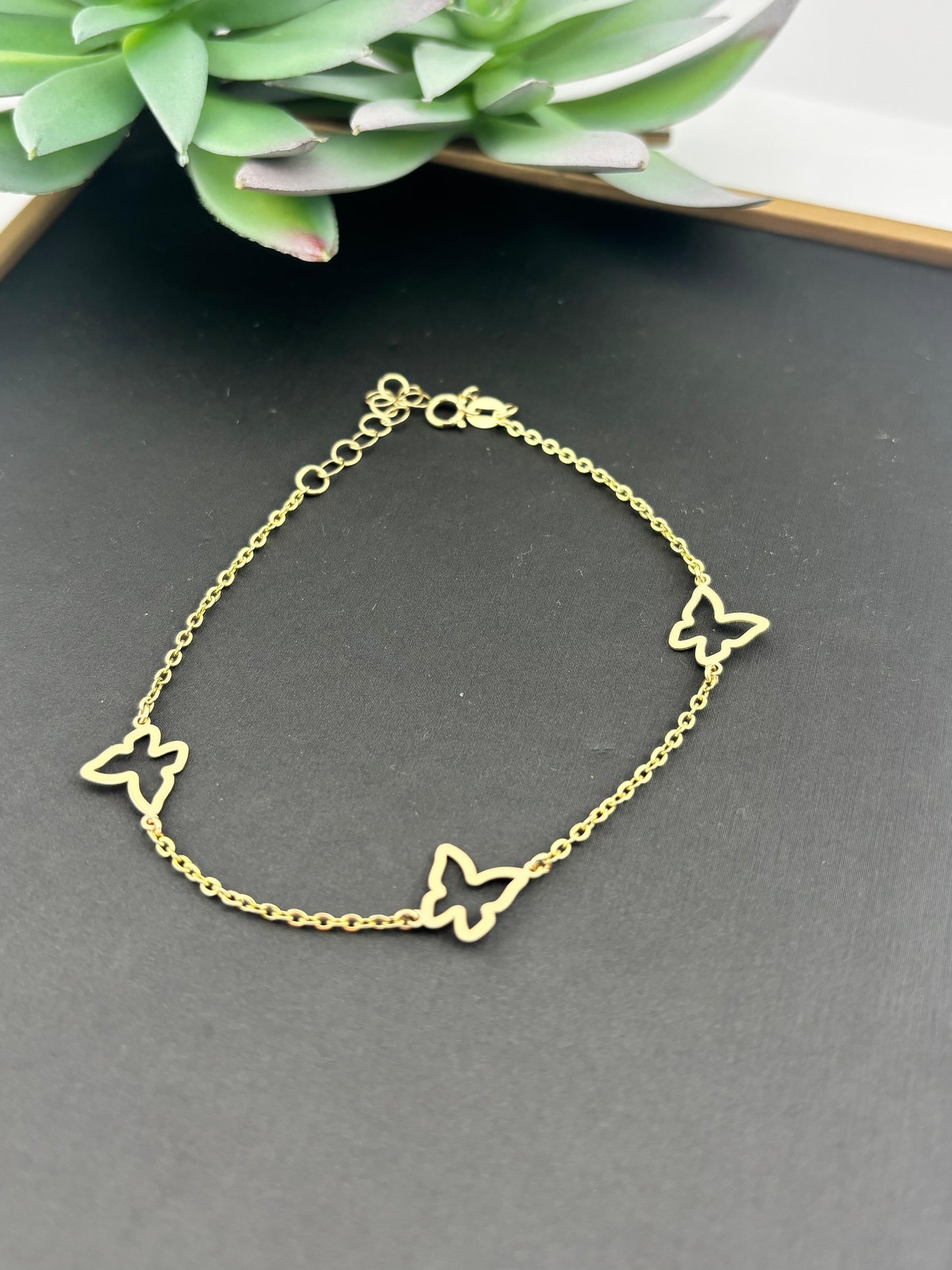 14K Solid Gold Butterfly Bracelet — Minimalist Butterfly Chain Bracelet for Women, Dainty Gold Jewelry, Cute Butterfly Gift for Her, Adjustable