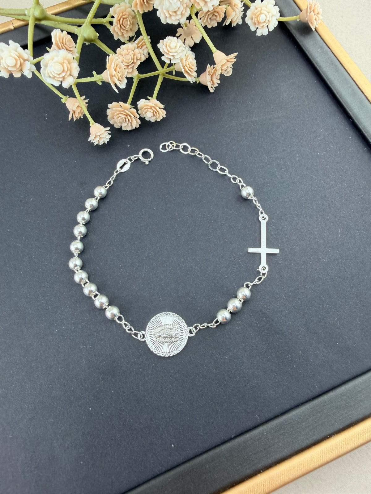 Silver .925 Rosary bracelet | sterling silver bracelet with cross