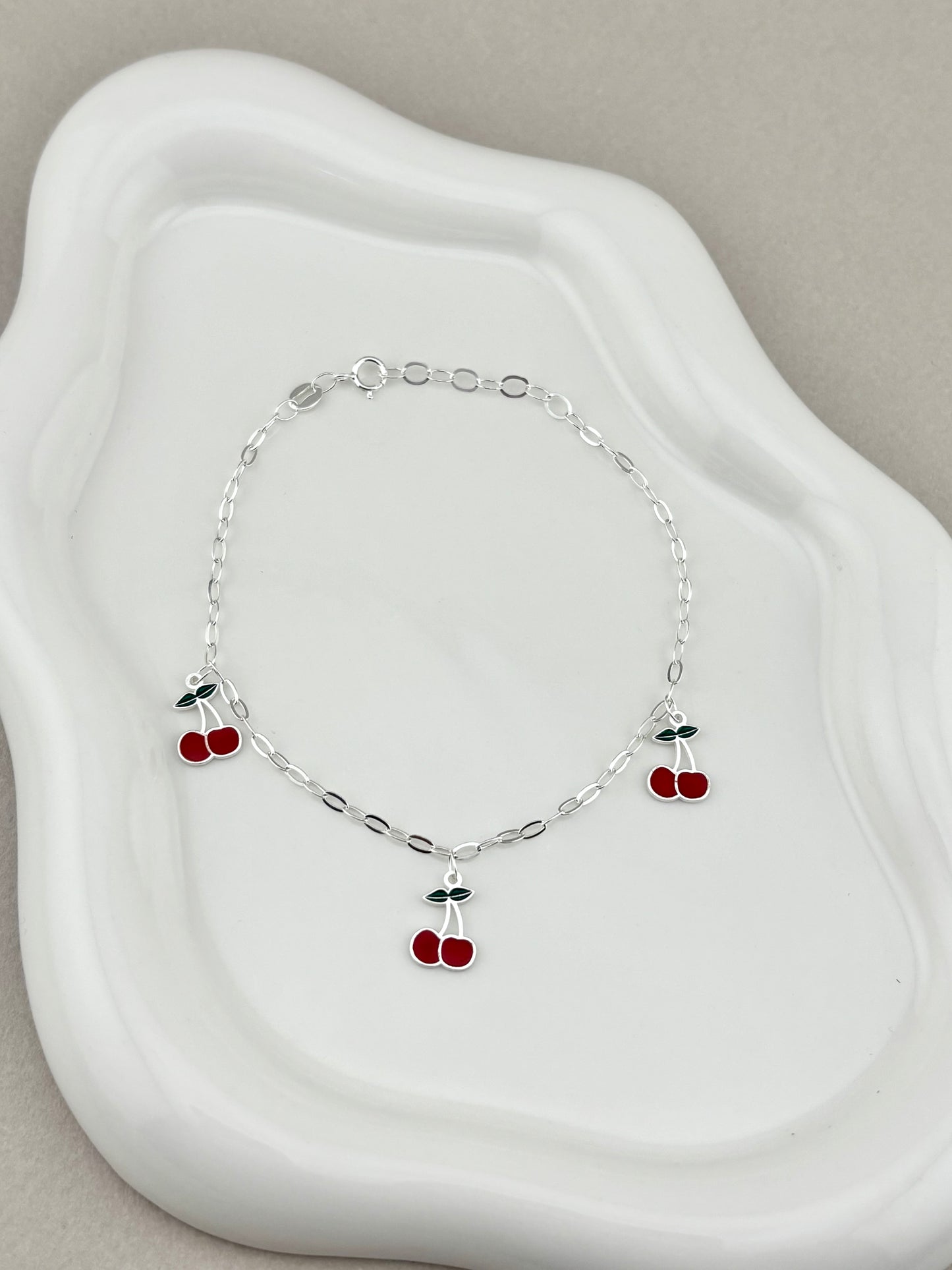 Silver 925 cherry dangle bracelet | minimalist jewelry