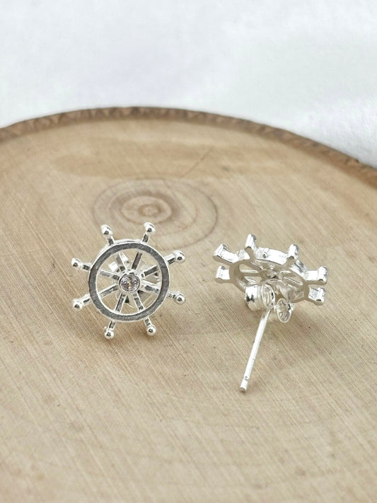 Sterling silver 925 Nautical wheel stud earrings- summer jewelry