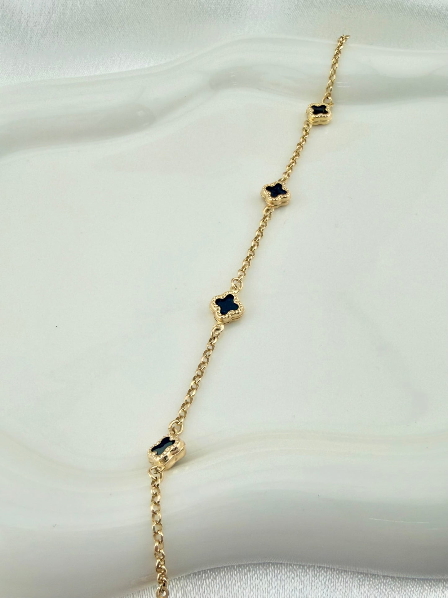10k Gold flower bracelet , Clovers bracelet , pulseras de Oro 10k
