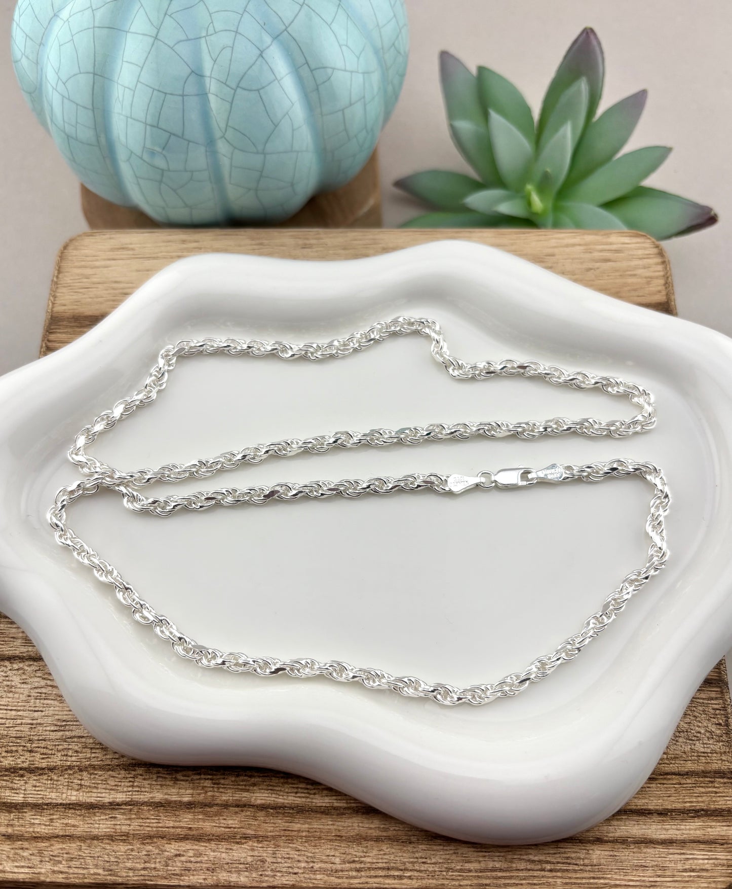 Sterling Silver 925 Rope Chain Necklace 24 Inch, 3.5 mm