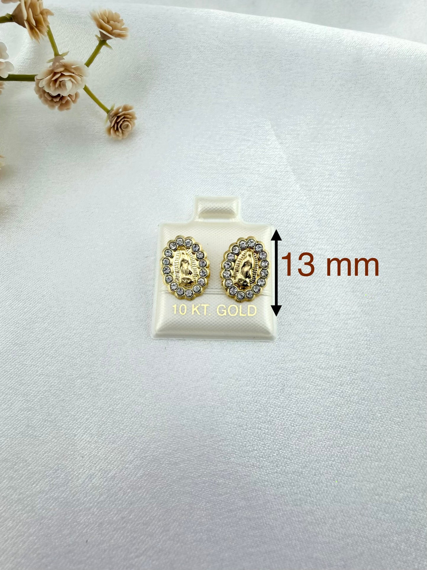 Solid 10K Gold Virgin Mary Earrings, virgencita gold earrings