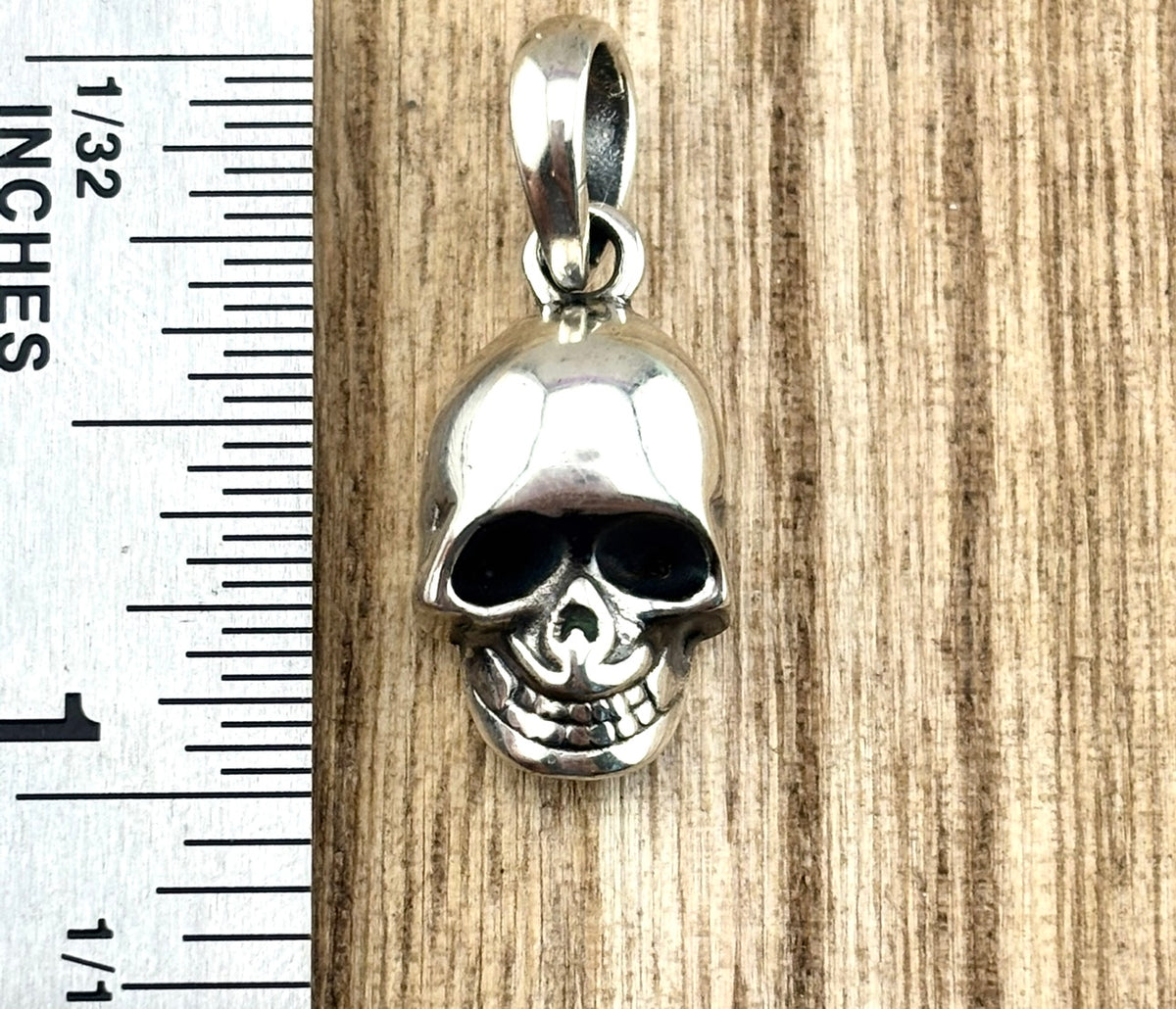 Sterling Silver 925 Skull Pendant, Gothic Biker Jewelry, Detailed Skull Charm, Unisex Silver Necklace Pendant, Fits Chain up to 5mm