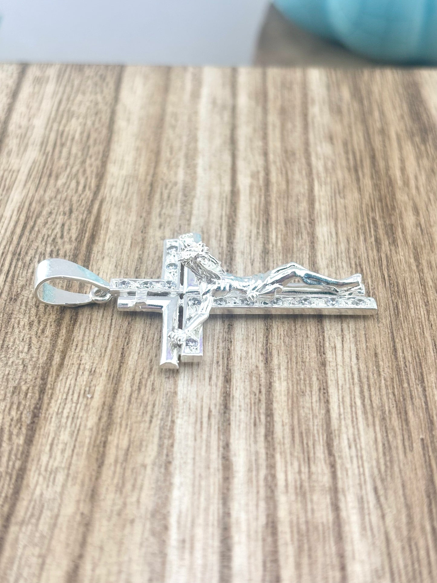 Crucifix Cross Pendant Sterling Silver 925 with Zirconia Stones