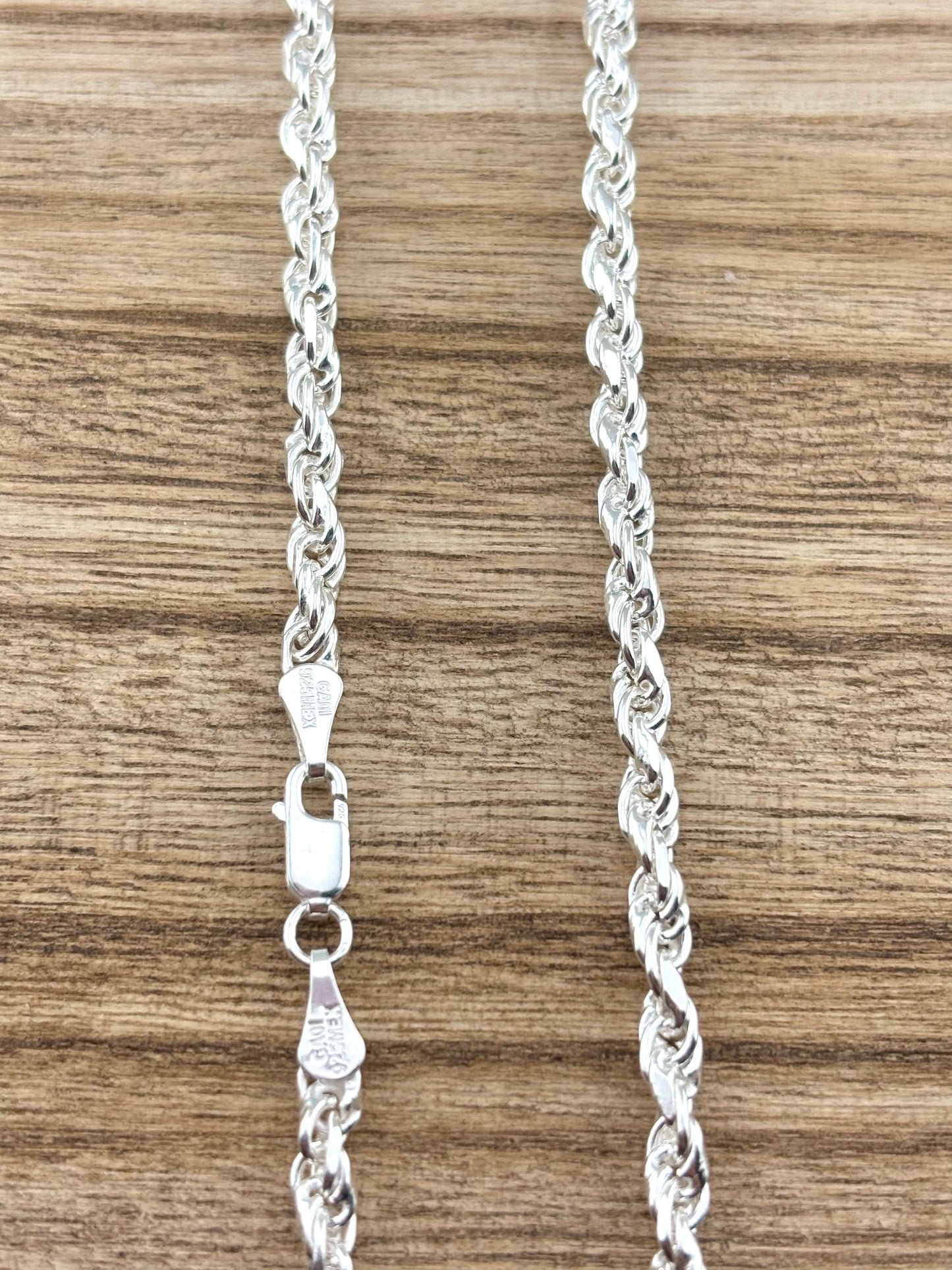 Sterling Silver 925 Rope Chain Necklace 24 Inch, 3.5 mm