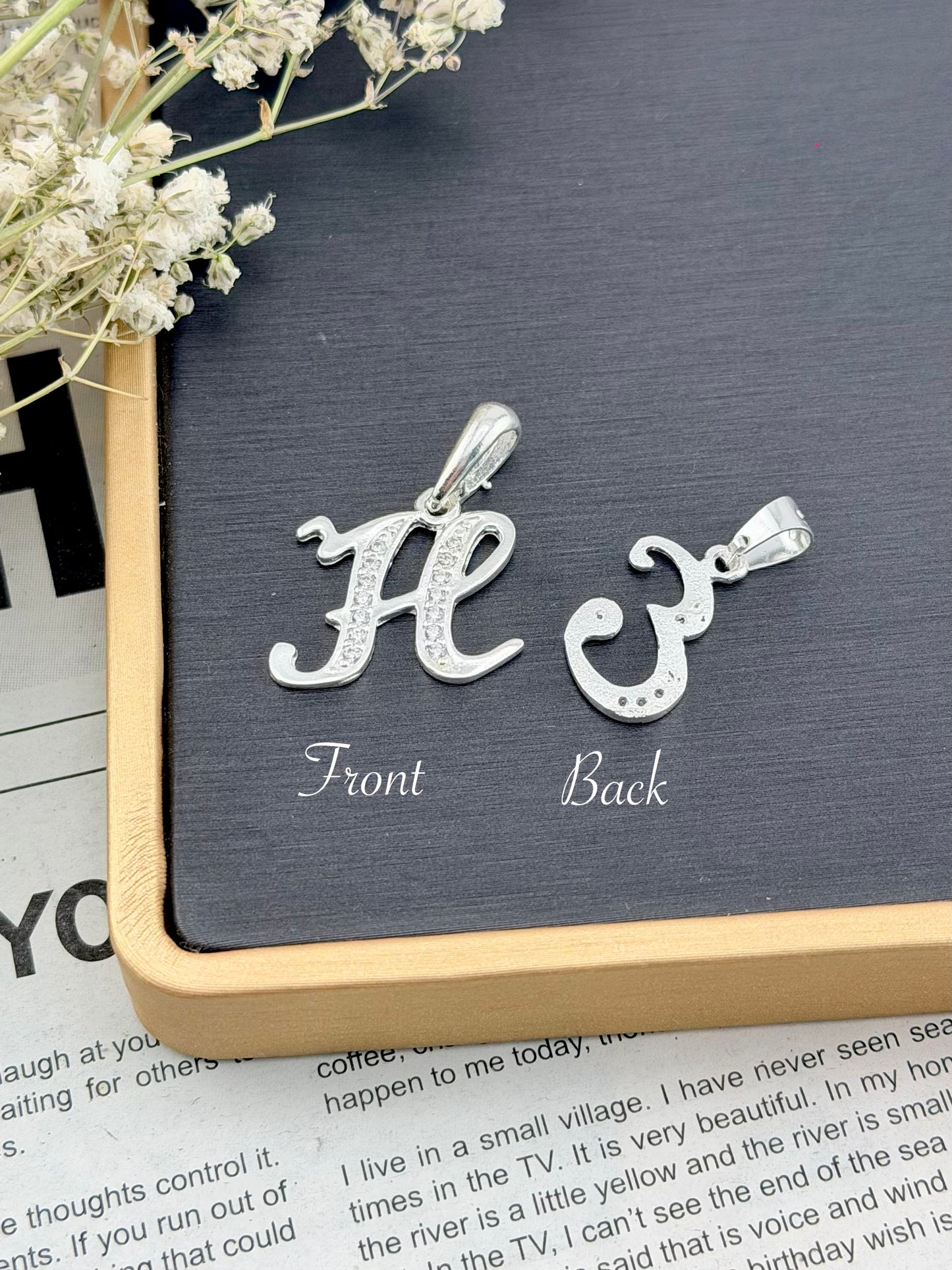 Sterling Silver 925 Initial Letter Pendant with CZ | Dijes de plata 925 |