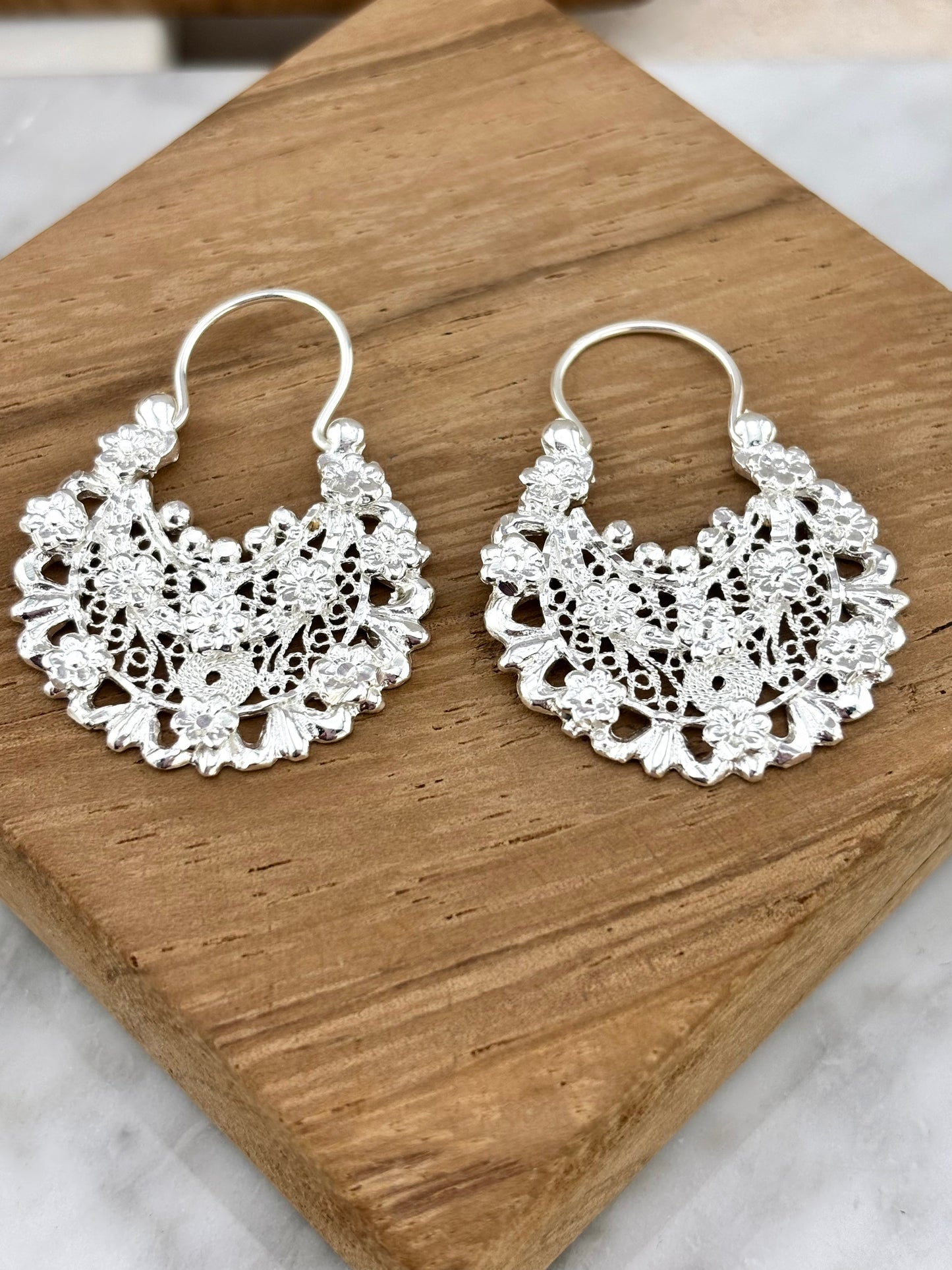 Jerezanas hoop Earrings 925 Sterling Silver | Handcrafted Mexican Earrings