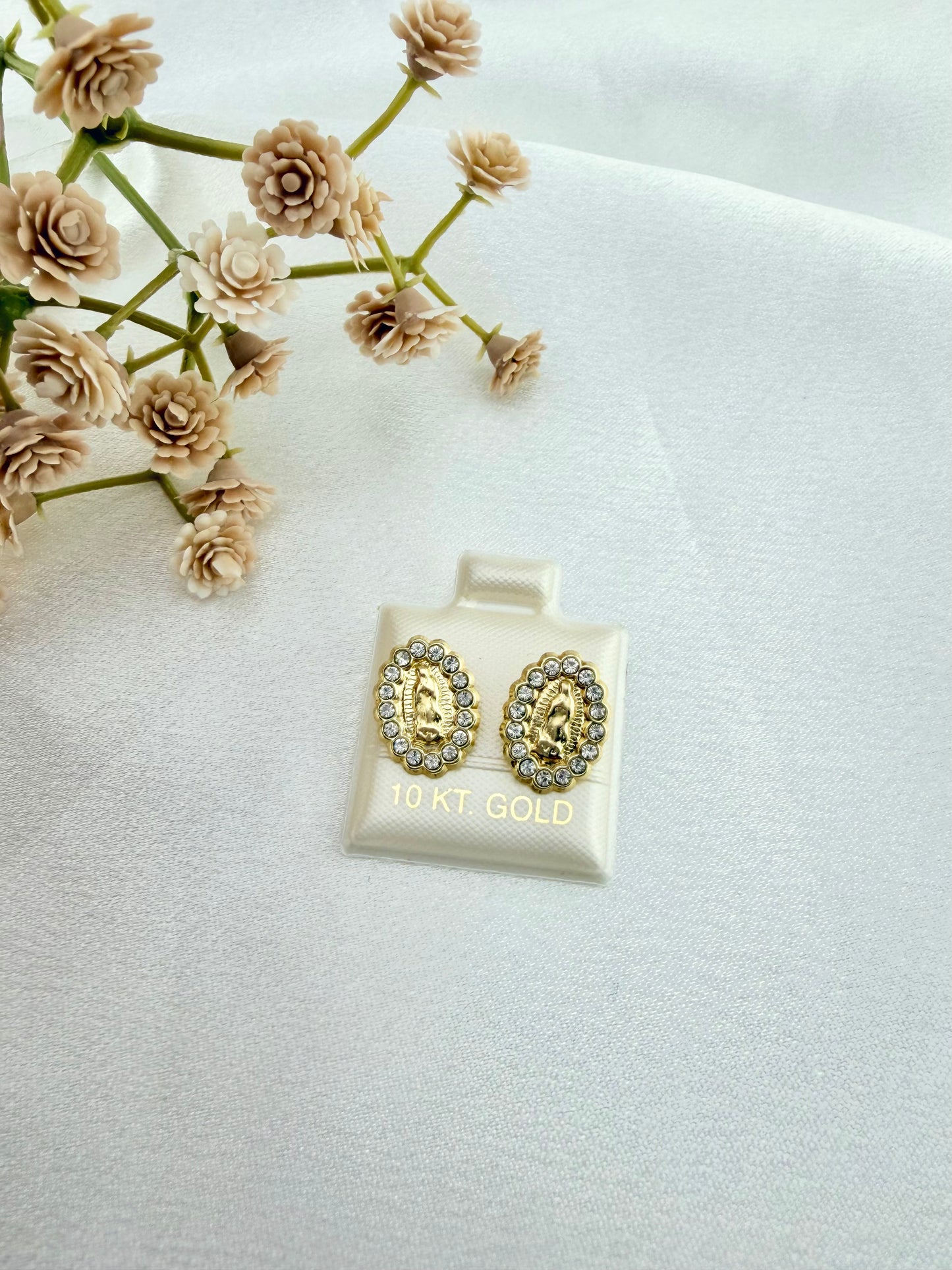 Solid 10K Gold Virgin Mary Earrings, virgencita gold earrings