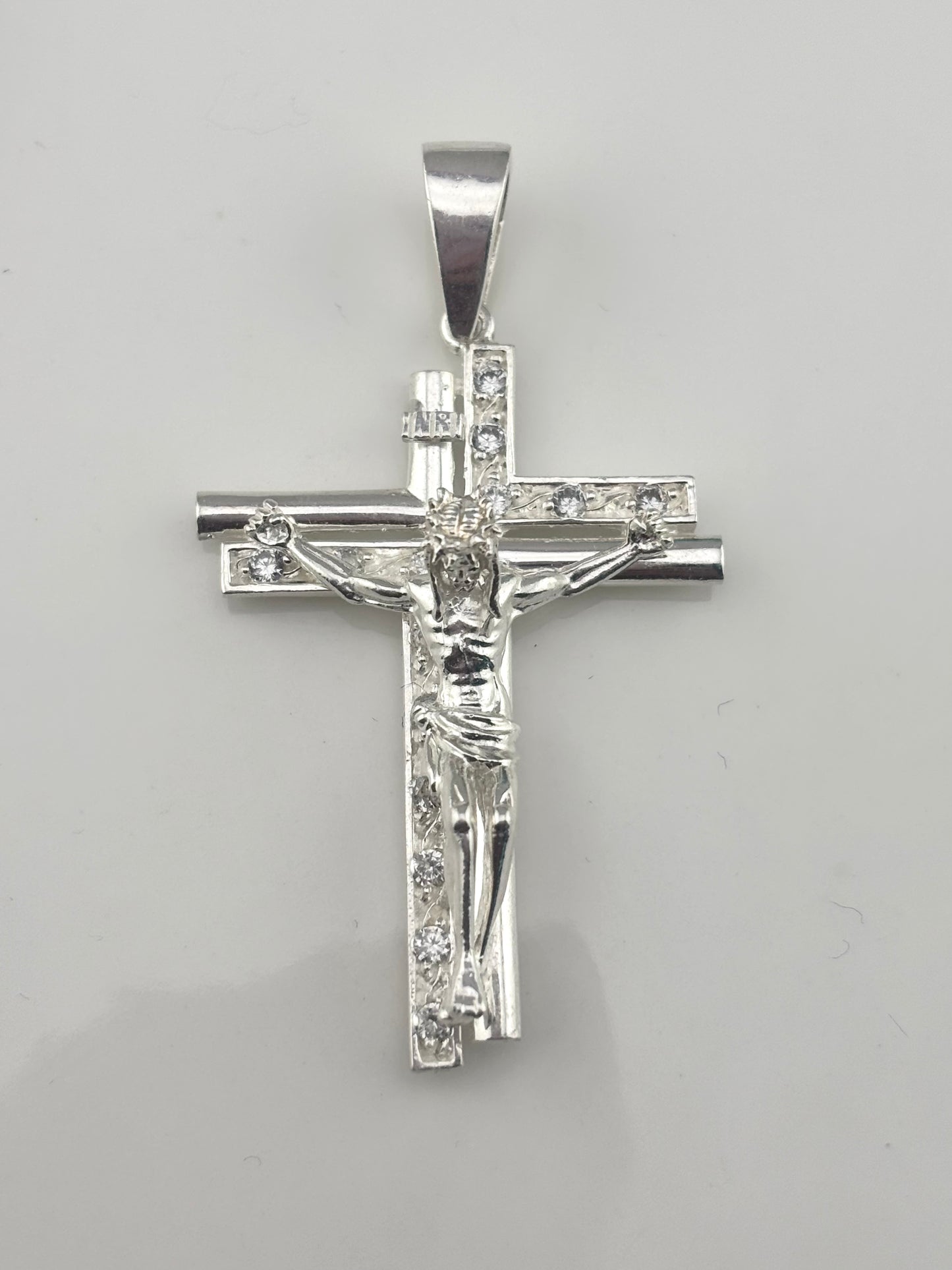 Crucifix Cross Pendant Sterling Silver 925 with Zirconia Stones