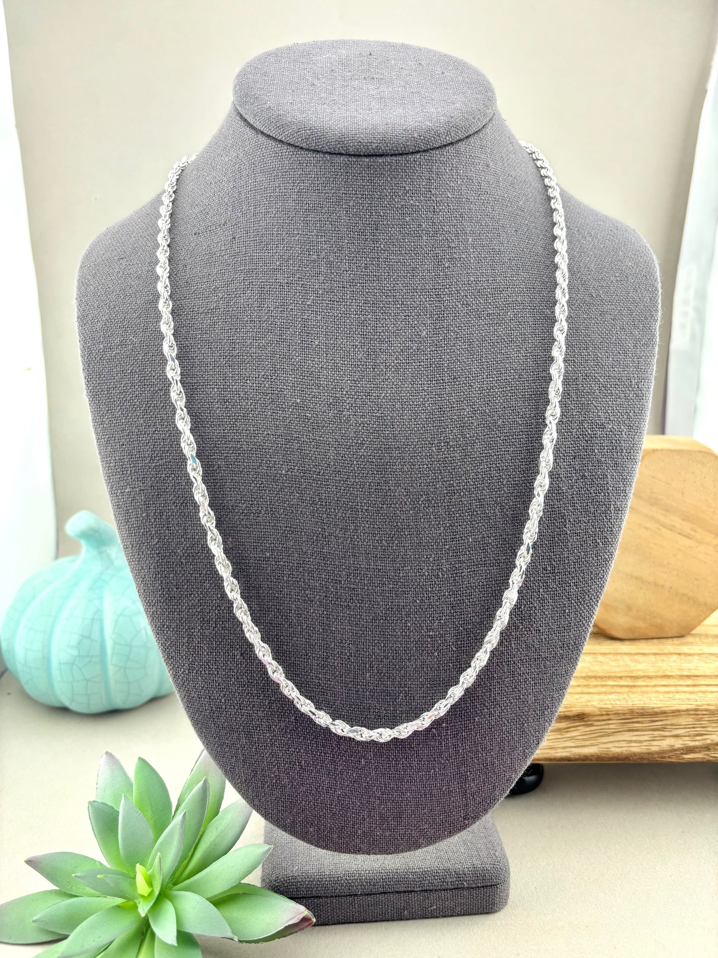 Sterling Silver 925 Rope Chain Necklace 24 Inch, 3.5 mm