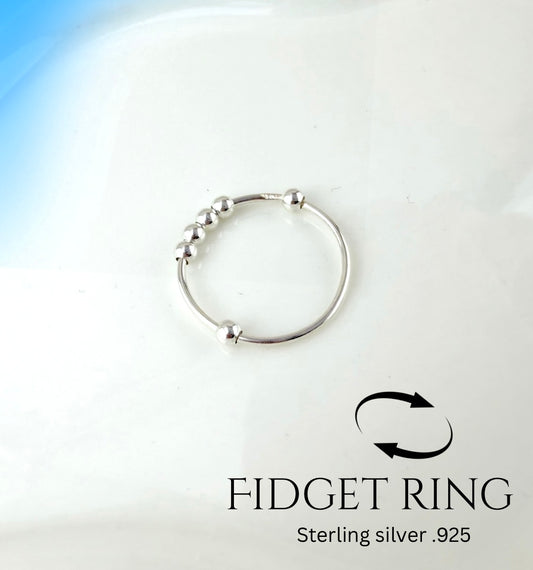 925 Sterling Silver Beaded Ring | Minimalist Rolling Bead Ring | Adjustable Stackable Everyday Ring