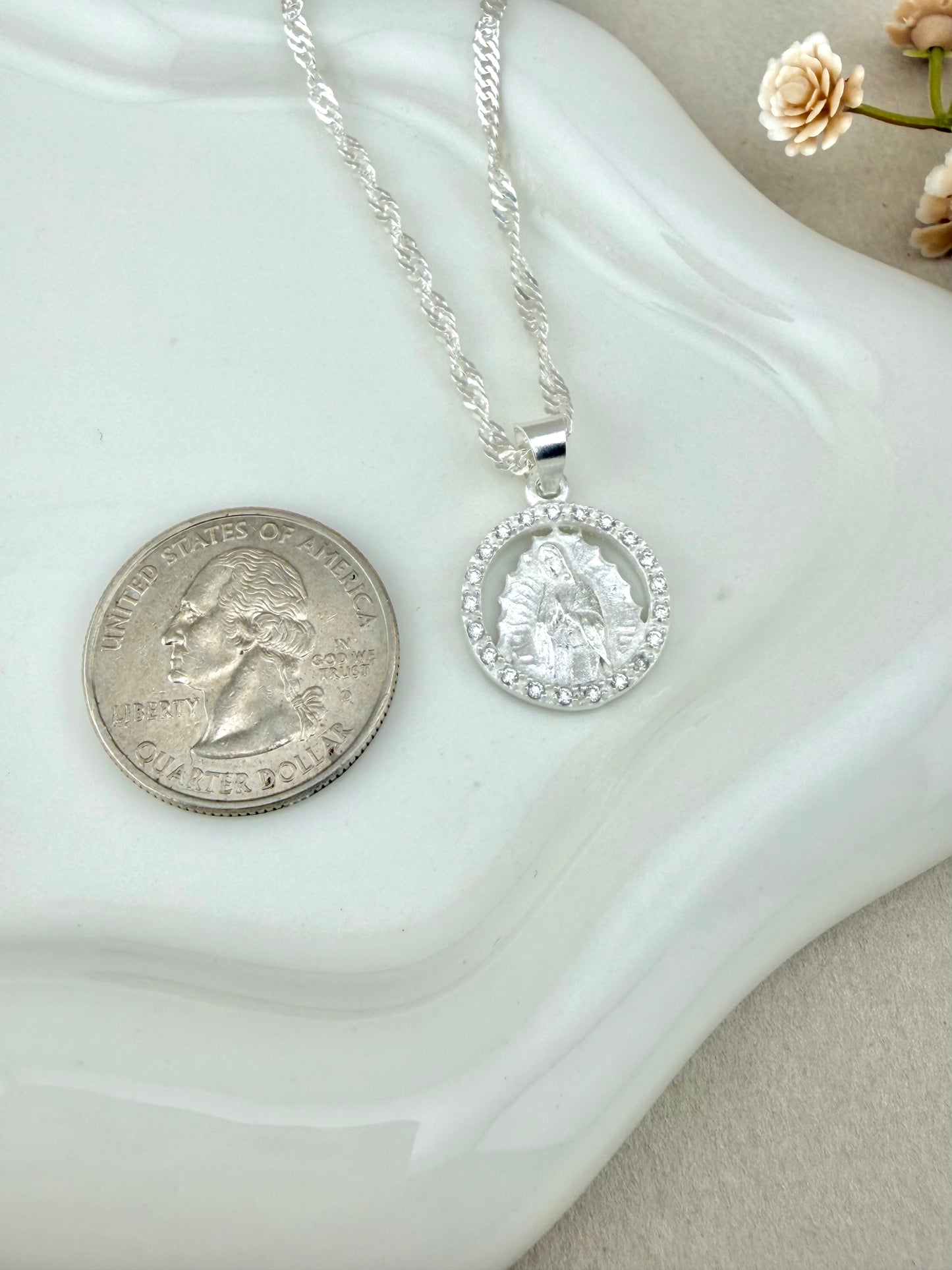 925 Silver Virgin Mary necklace pendant