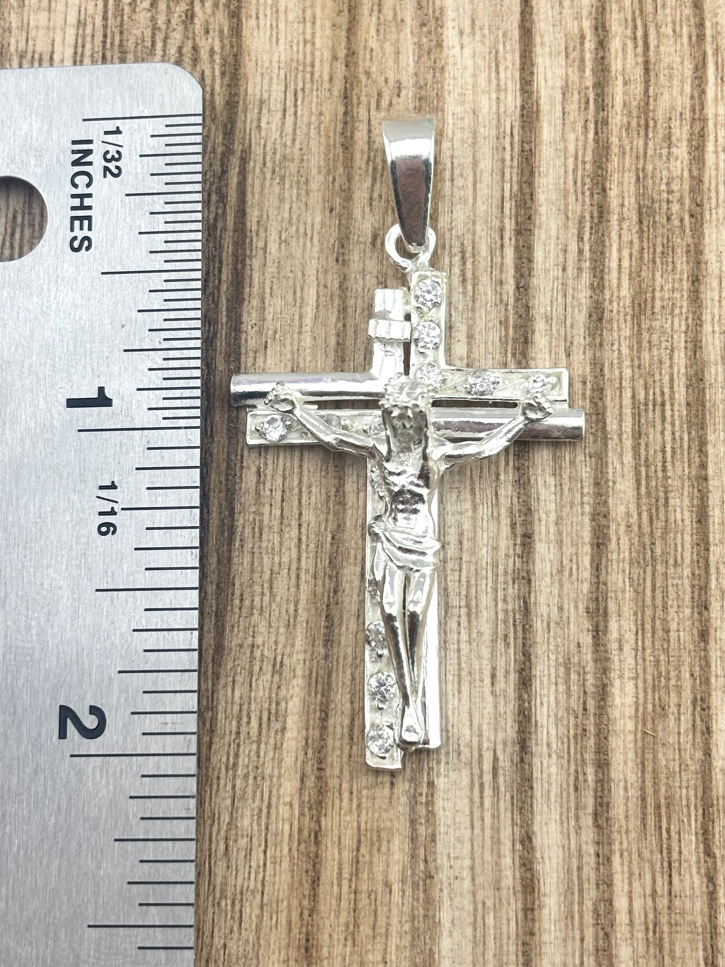 Crucifix Cross Pendant Sterling Silver 925 with Zirconia Stones