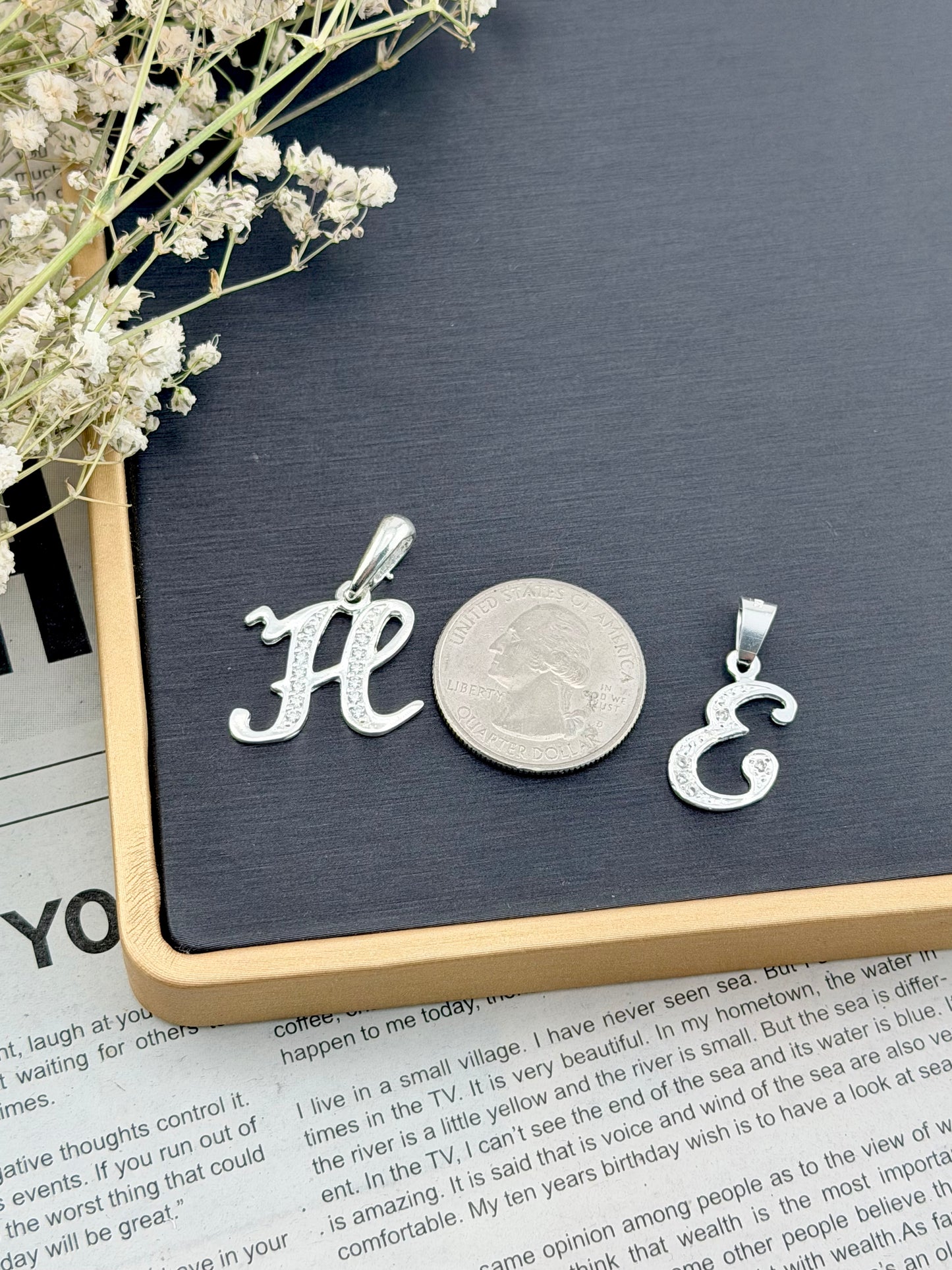 Sterling Silver 925 Initial Letter Pendant with CZ | Dijes de plata 925 |