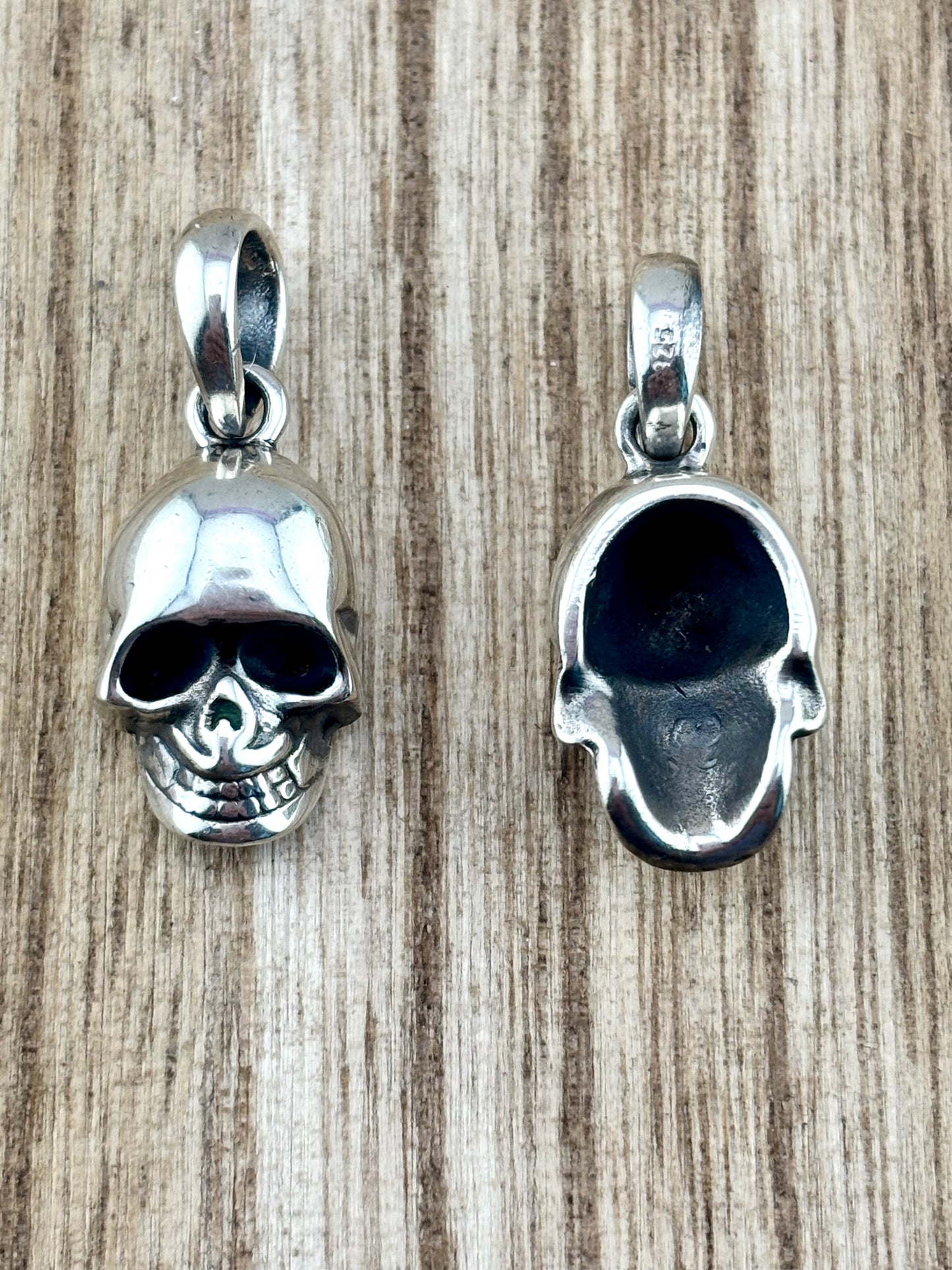 Sterling Silver 925 Skull Pendant, Gothic Biker Jewelry, Detailed Skull Charm, Unisex Silver Necklace Pendant, Fits Chain up to 5mm