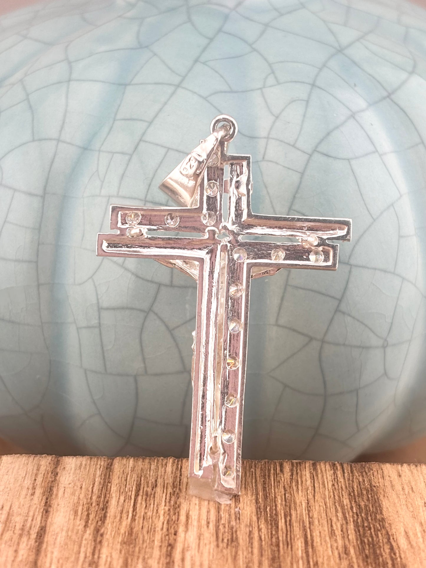 Crucifix Cross Pendant Sterling Silver 925 with Zirconia Stones