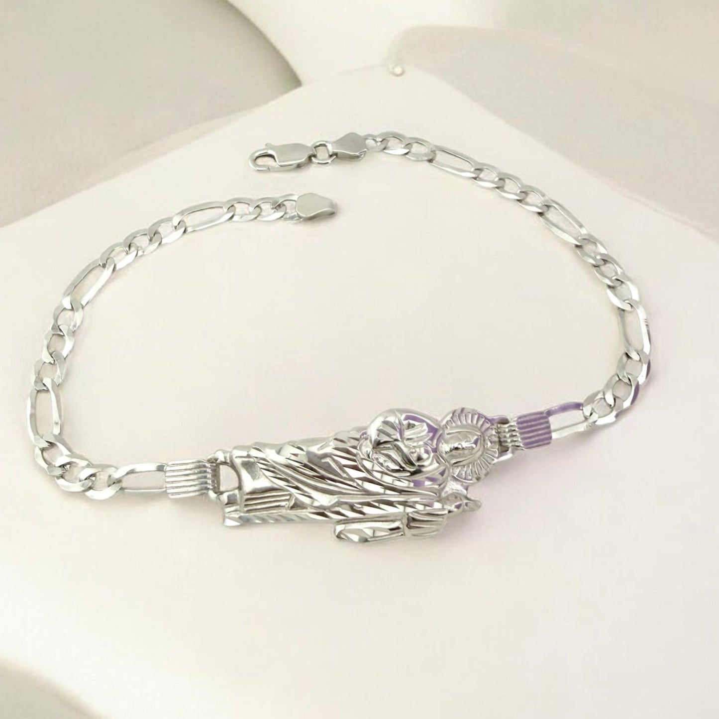 Silver 925 St Jude bracelet 8” | Sterling silver figaro bracelet