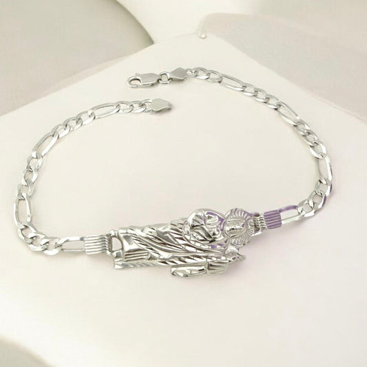 Silver 925 St Jude bracelet 8” | Sterling silver figaro bracelet