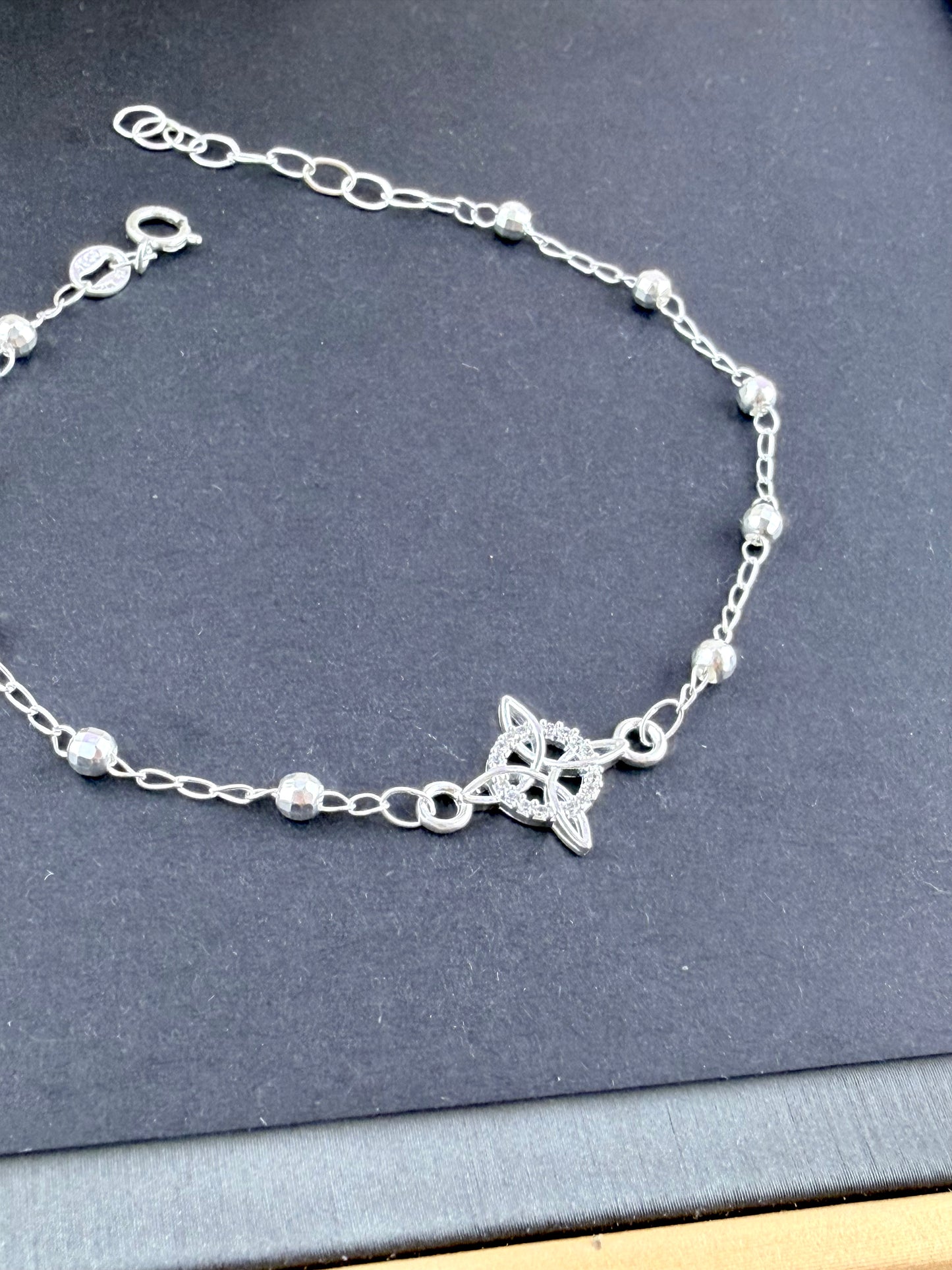 Silver 925 witch knot bracelet beaded chain adjustable lenght