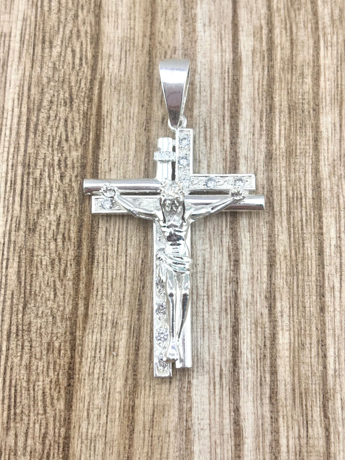 Crucifix Cross Pendant Sterling Silver 925 with Zirconia Stones