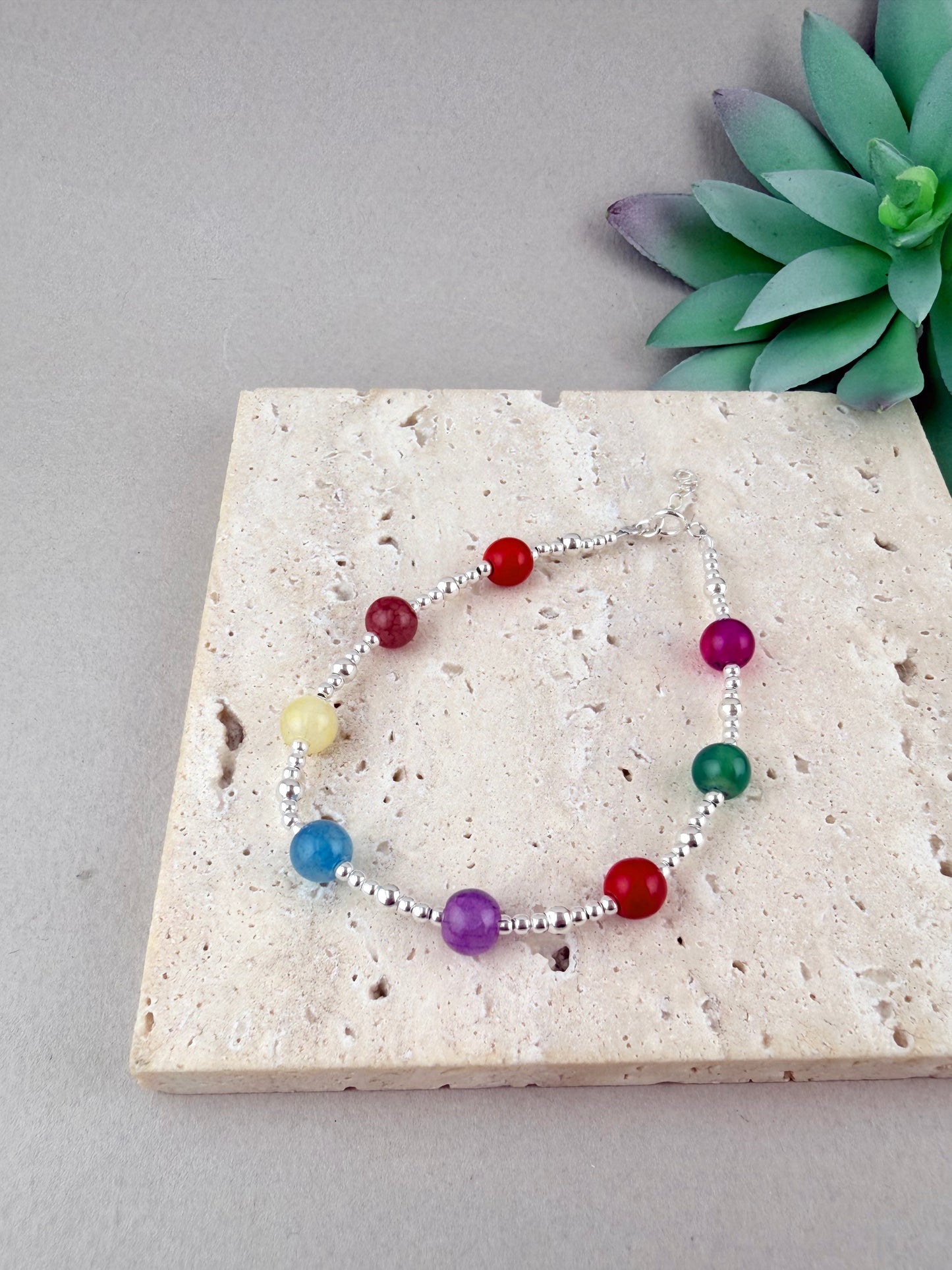 7 Chakra Bracelet with Natural Stones | 925 Sterling Silver Gemstone Bracelet