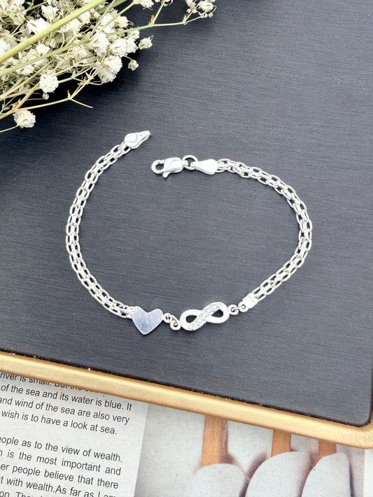 Sterling Silver 925 Infinity Heart Bracelet | Bismarck Chain 7.5” |Pulsera de plata .925