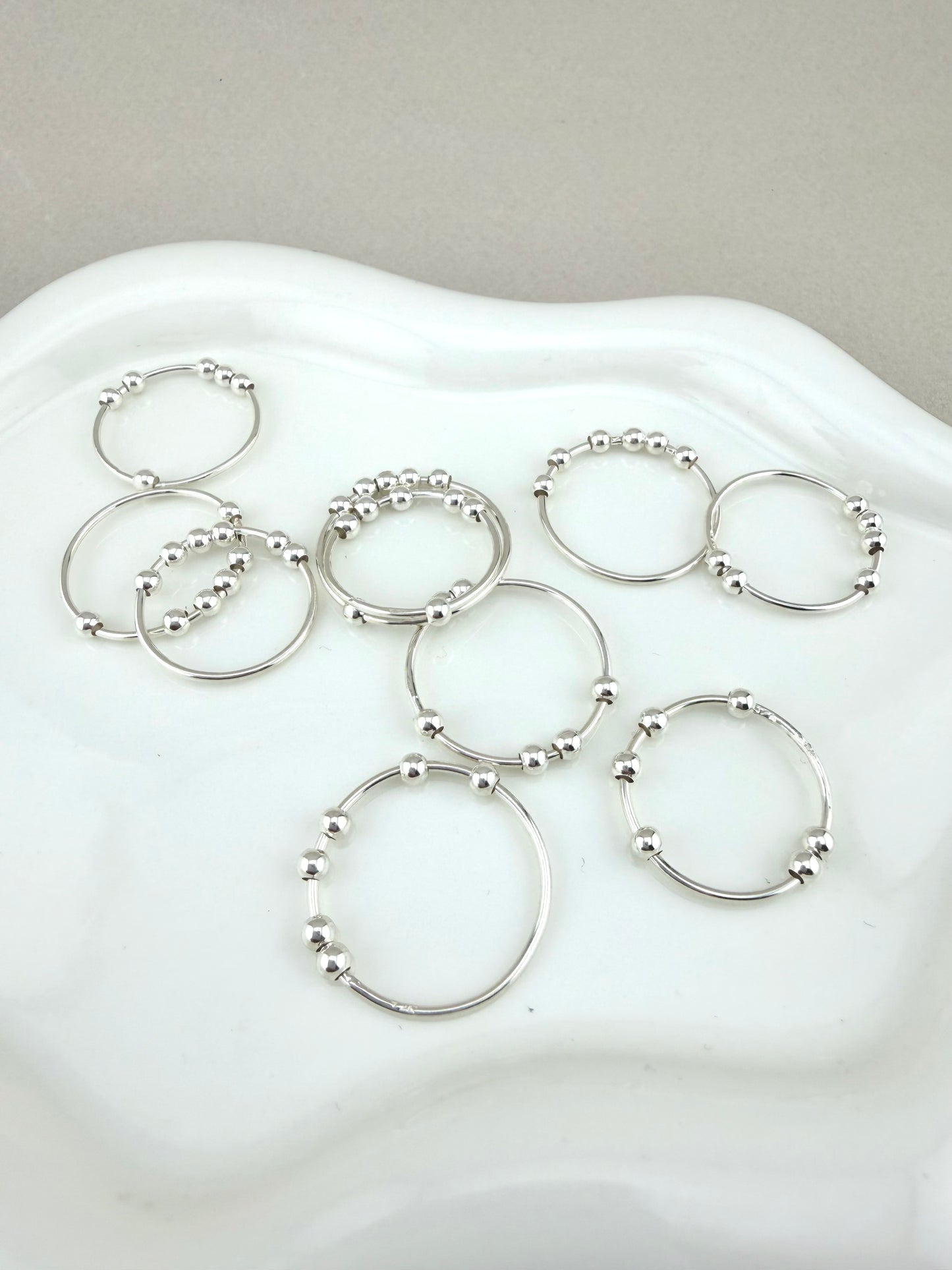 925 Sterling Silver Beaded Ring | Minimalist Rolling Bead Ring | Adjustable Stackable Everyday Ring