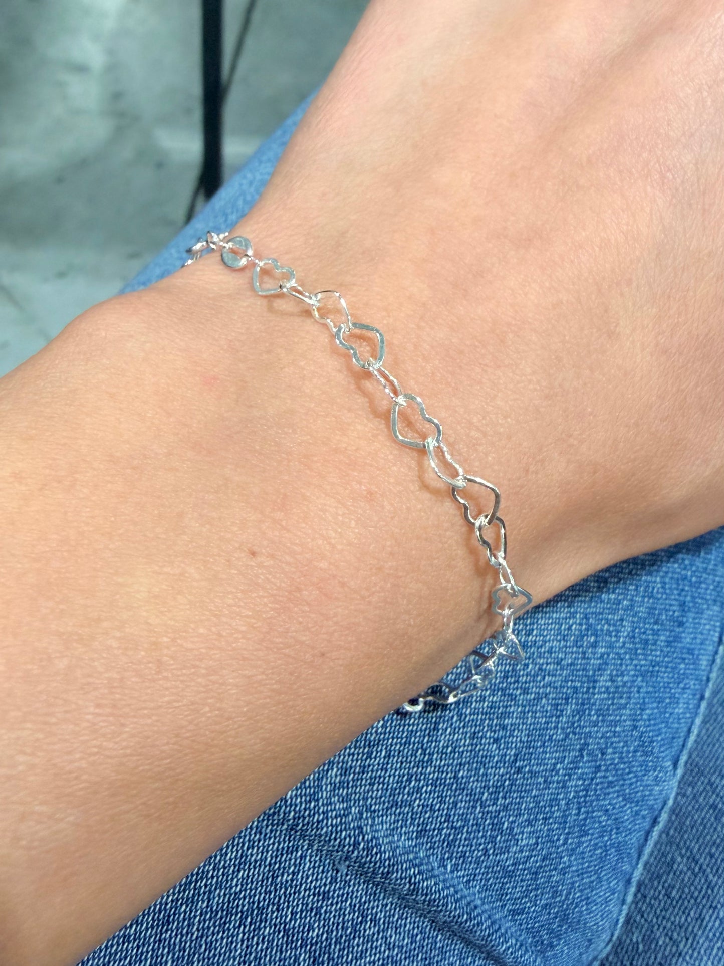 Heart link bracelet sterling silver 7-7.5”