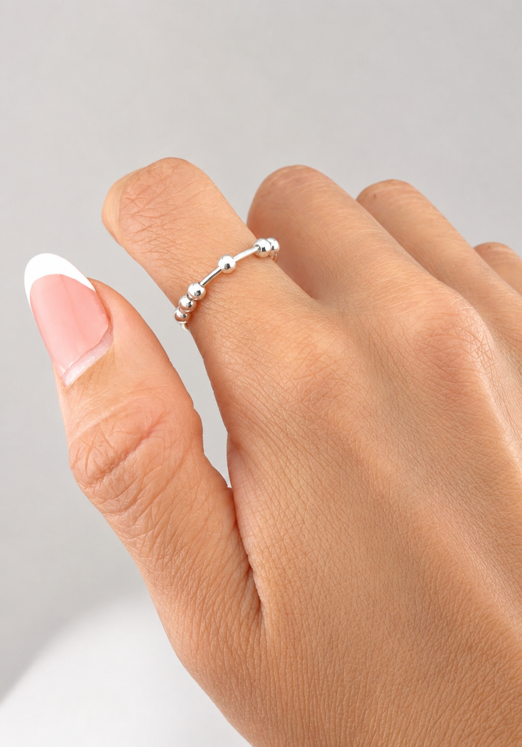 925 Sterling Silver Beaded Ring | Minimalist Rolling Bead Ring | Adjustable Stackable Everyday Ring