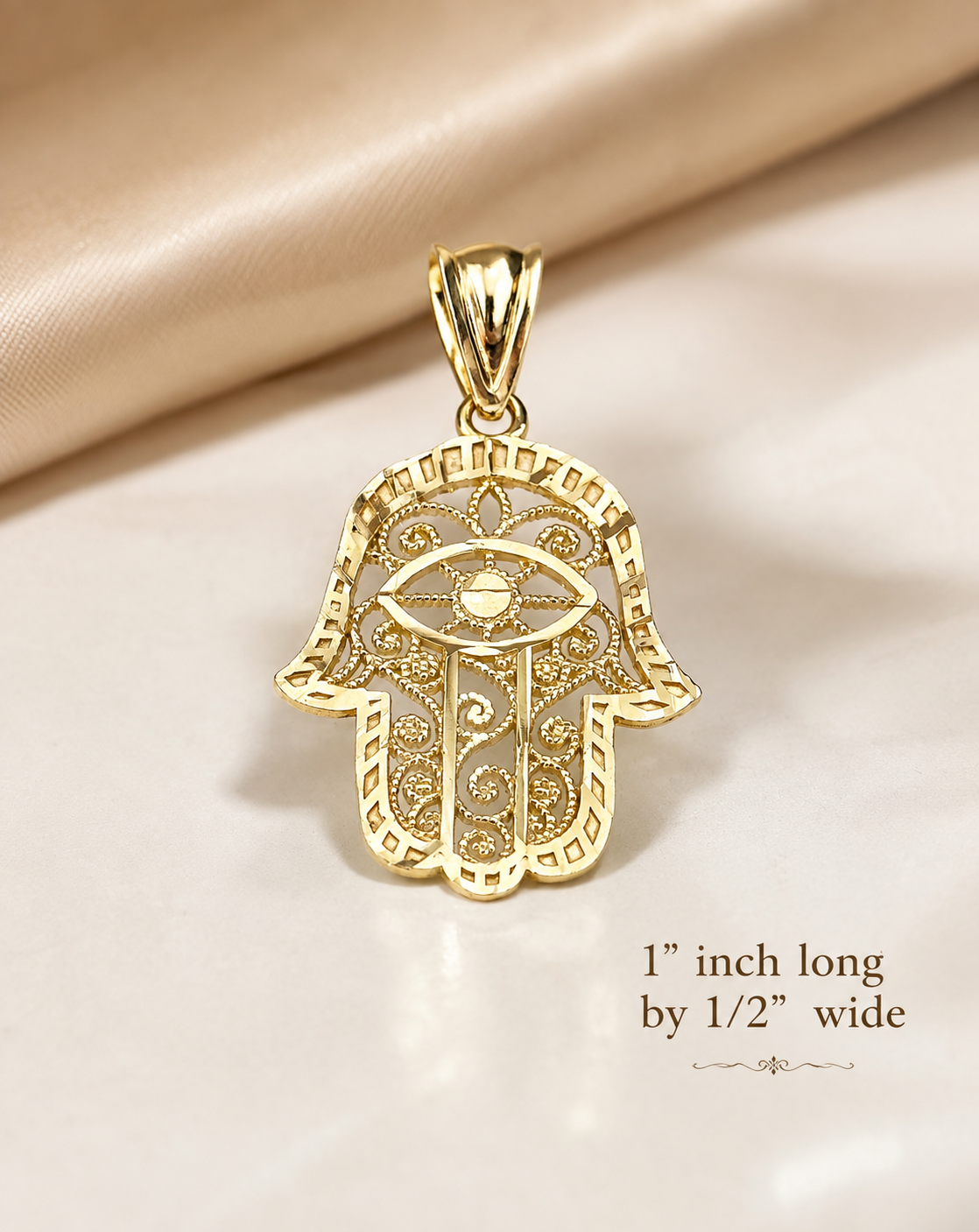 10K Solid Gold Hamsa Pendant | Hand of Fatima Protection Charm