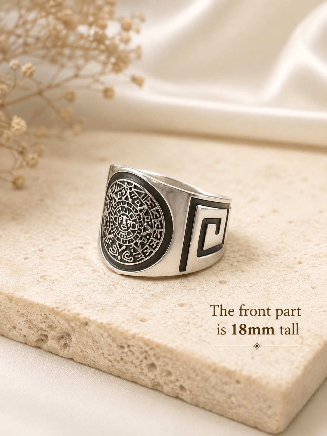 Aztec Calendar Ring 925 Sterling Silver | Mexican Aztec Sun Ring