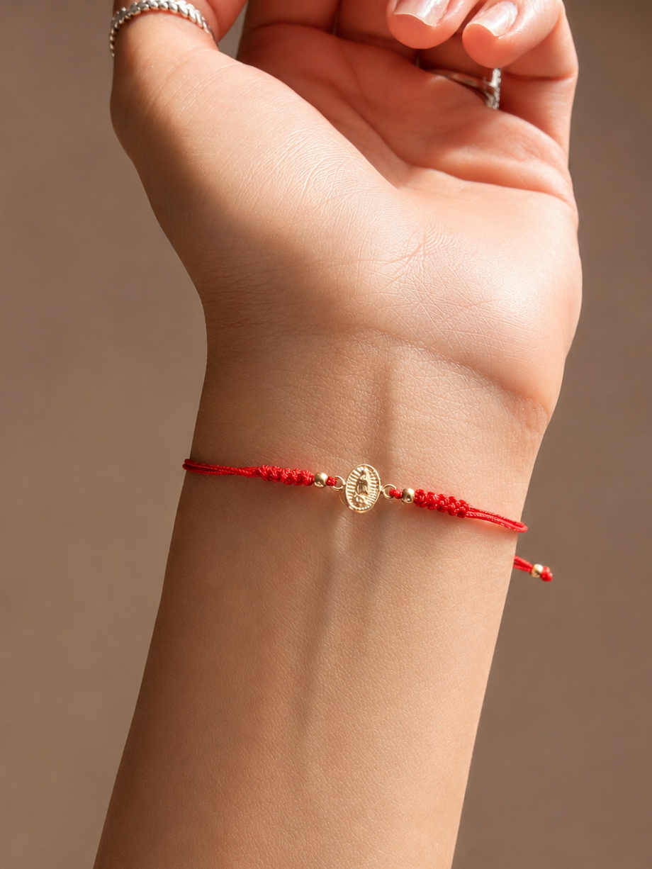 14K Solid Gold Virgin Mary red Bracelet  | Protection Bracelet