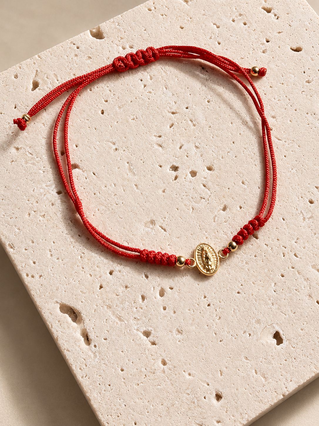 14K Solid Gold Virgin Mary red Bracelet  | Protection Bracelet