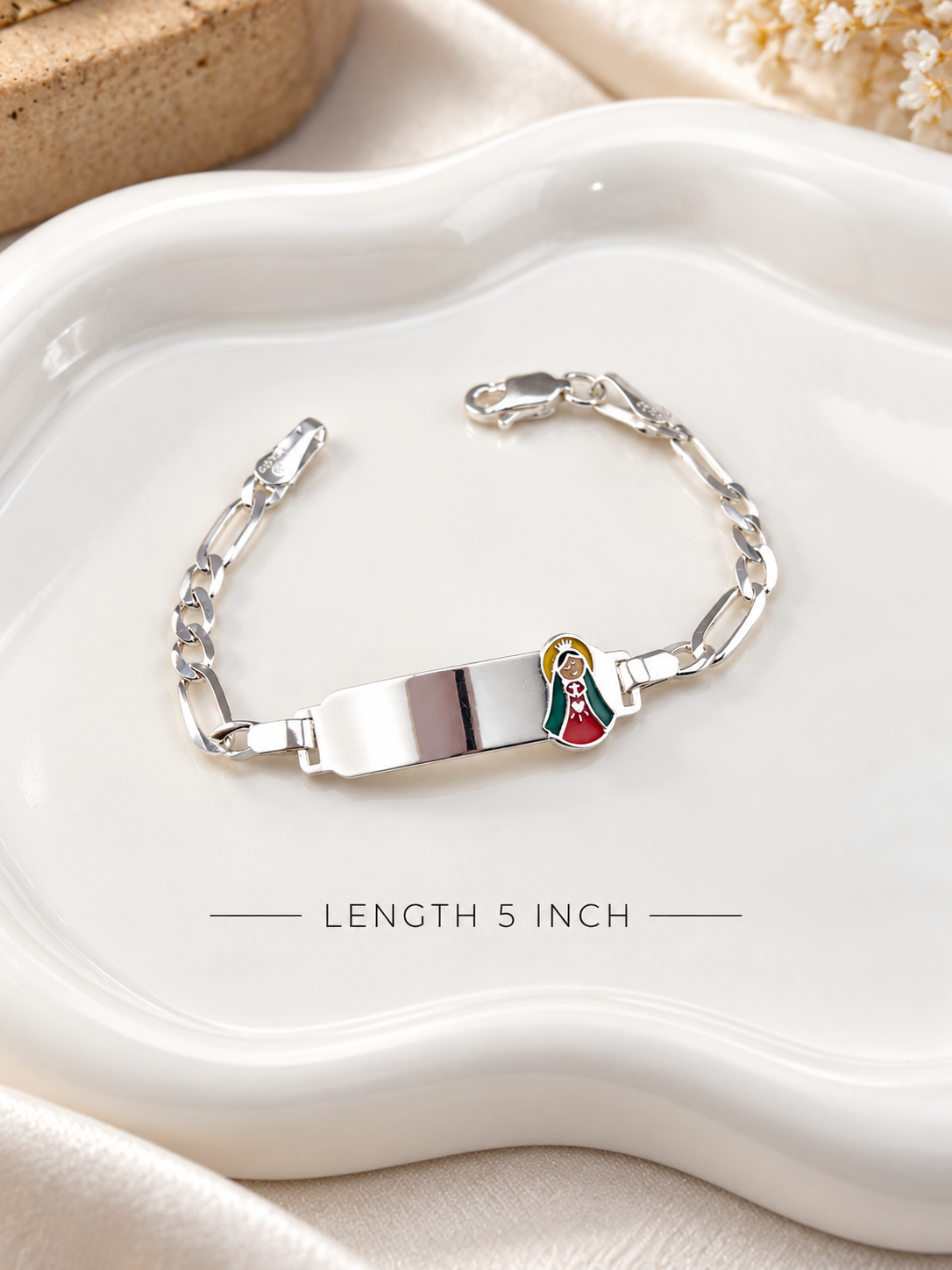 Baby ID Bracelet Virgin Mary | Sterling Silver 925 Esclava figaro Bracelet
