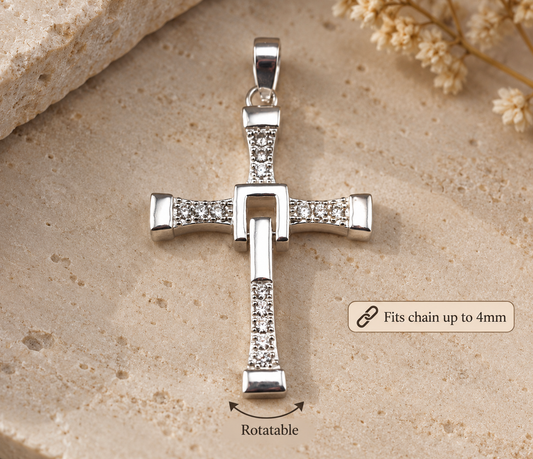 Silver 925 Cross Pendant with 14 Cubic Zirconia Stones – Dominic Toretto Inspired Style