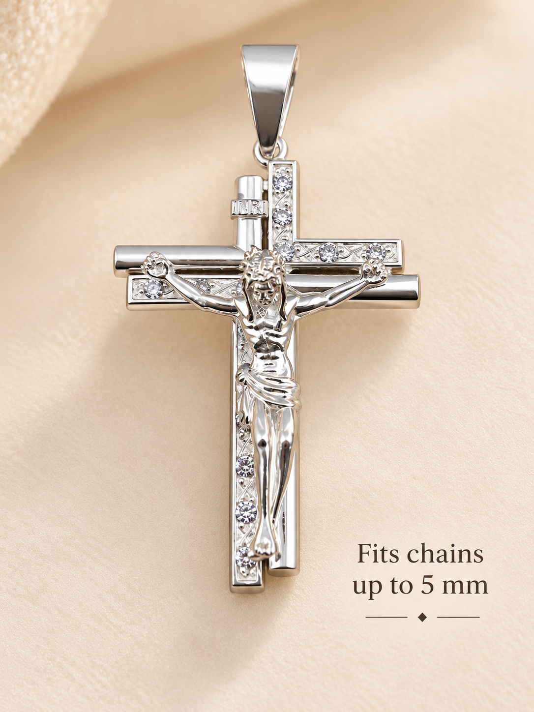 Crucifix Cross Pendant Sterling Silver 925 with Zirconia Stones