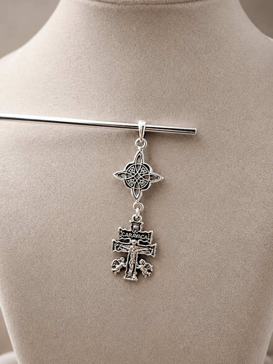 925 silver Double Protection Caravaca Cross Pendant | Faith & Protection Jewelry | Celtic knot