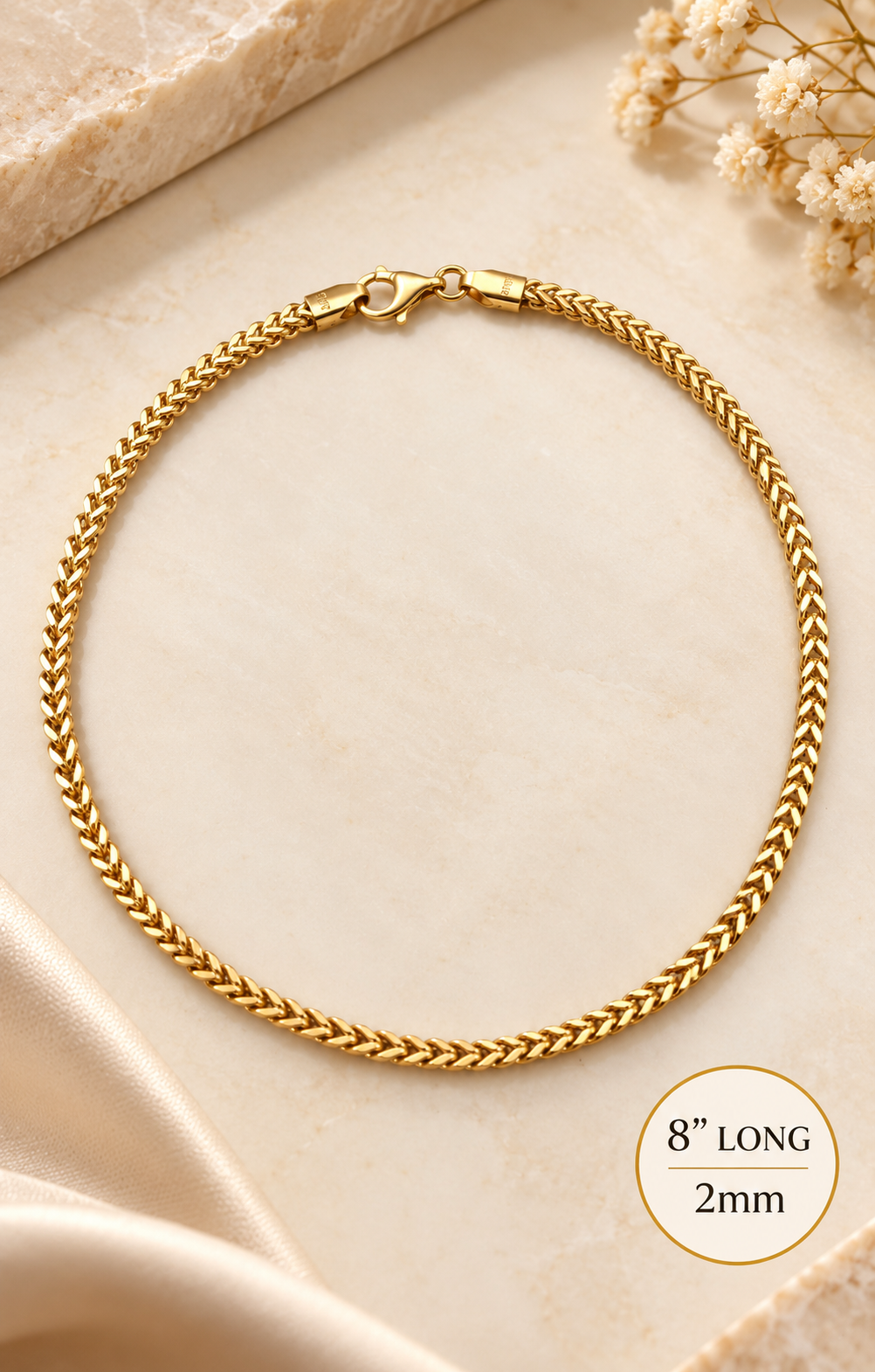 10K Solid Gold Franco Link Bracelet 8 Inch, 2mm – Classic Gold Bracelet