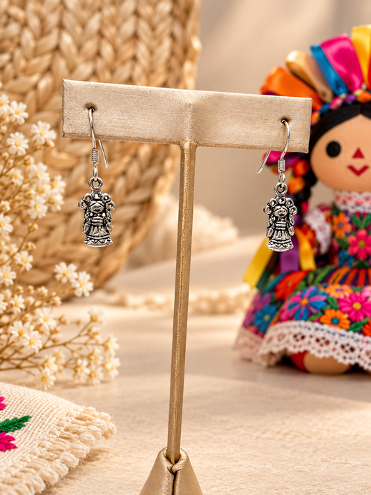 Silver 925 lele doll earrings, traditional Mexico silver